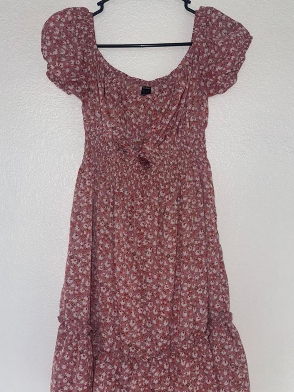 Rust Floral Maxi Dress with Puff Sleeves